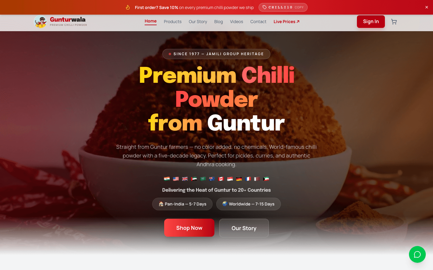 Chilli Powder Store — live website